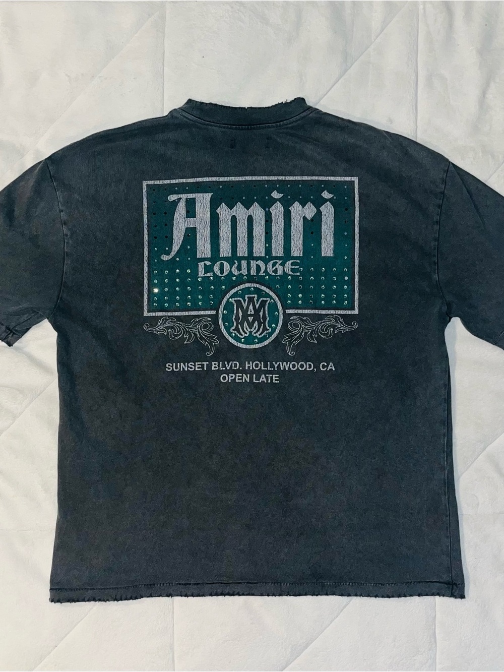 AMIRI Hollywood Lounge Rhinestone Faded Grey T-Shirt Men’s Size Medium